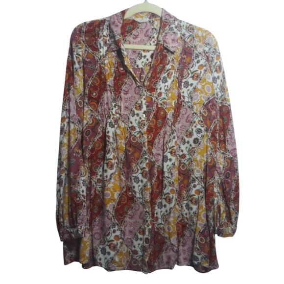 Jane and Delancey Tops - Jane and Delancey Retro Floral Paisley Oversized Button Up Top Boho Sz XL